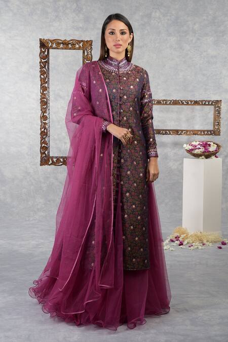 Buy_Talking Threads_Purple Indira Jacket Lehenga Set_Online_at_Aza_Fashions