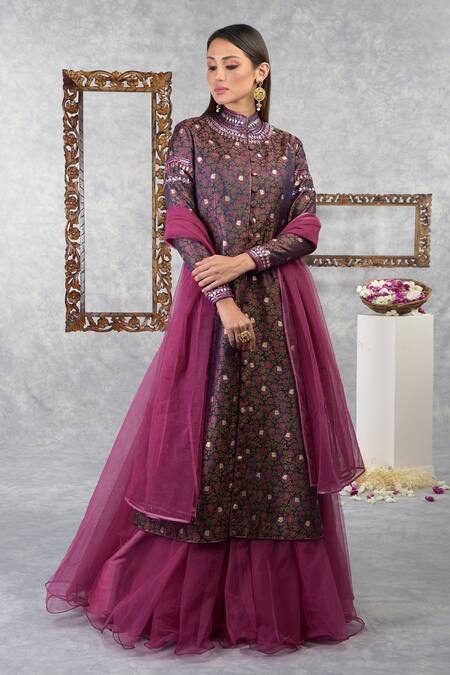 Shop_Talking Threads_Purple Indira Jacket Lehenga Set_Online_at_Aza_Fashions