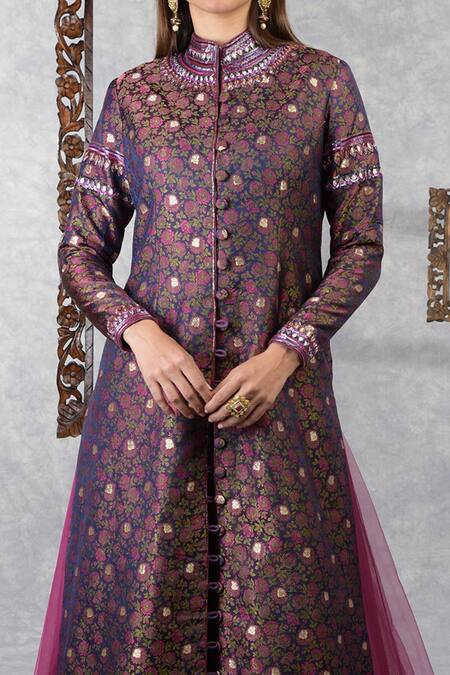 Talking Threads_Purple Indira Jacket Lehenga Set_at_Aza_Fashions