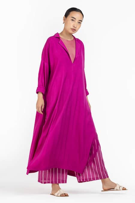 Three Pink Net, Tencel Notched Collar Tunic