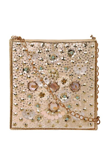 Fuchsia by aashaka mehta_Gold Pearls, Sequins Sea Breeze Sling Bag _Online_at_Aza_Fashions