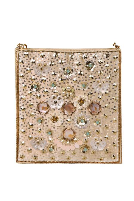 Buy_Fuchsia by aashaka mehta_Gold Pearls, Sequins Sea Breeze Sling Bag _Online_at_Aza_Fashions