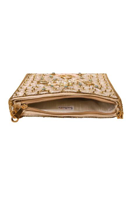 Shop_Fuchsia by aashaka mehta_Gold Pearls, Sequins Sea Breeze Sling Bag _Online_at_Aza_Fashions