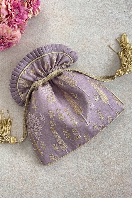Shop Amyra Purple Embroidery, Sequins Potli Bag at Aza Fashions Shop_Amyra_Purple Embroidery, Sequins Potli Bag _at_Aza_Fashions