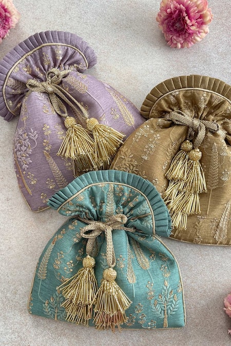 Amyra_Blue Embroidery, Sequins Potli Bag _Online_at_Aza_Fashions