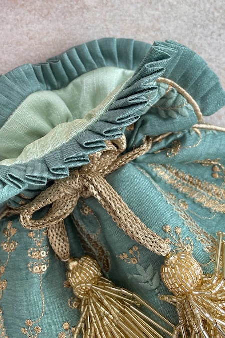 Buy_Amyra_Blue Embroidery, Sequins Potli Bag _Online_at_Aza_Fashions