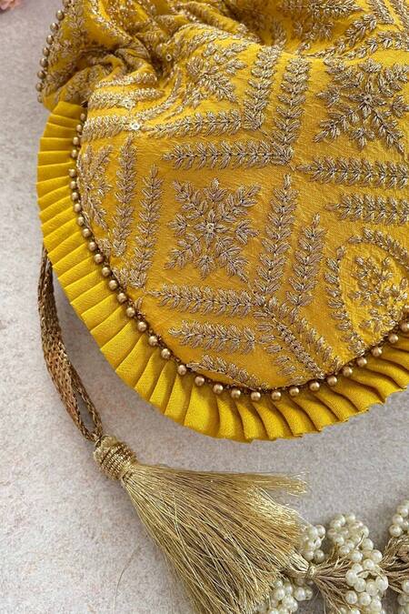 Buy_Amyra_Yellow Embroidery, Sequins Polti Bag_Online_at_Aza_Fashions
