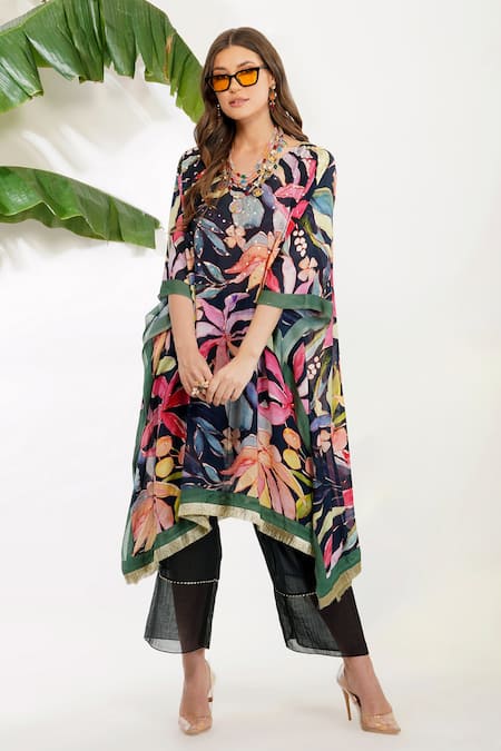 Devyani Mehrotra Tropical Flower Print Kaftan & Pant Set 