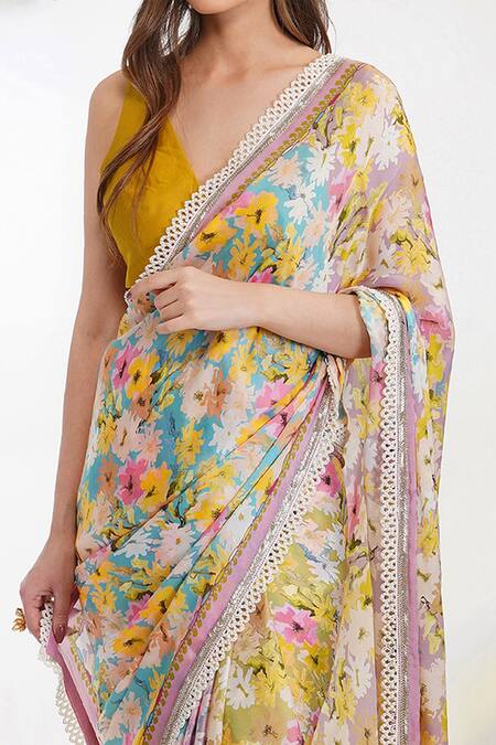 Devyani Mehrotra Multi Color Viscose Satin Georgette Blouse Chanderi Summer Print Saree at Aza Fashions Devyani Mehrotra_Multi Color Viscose Satin Georgette Blouse Chanderi Summer Print Saree_at_Aza_Fashions