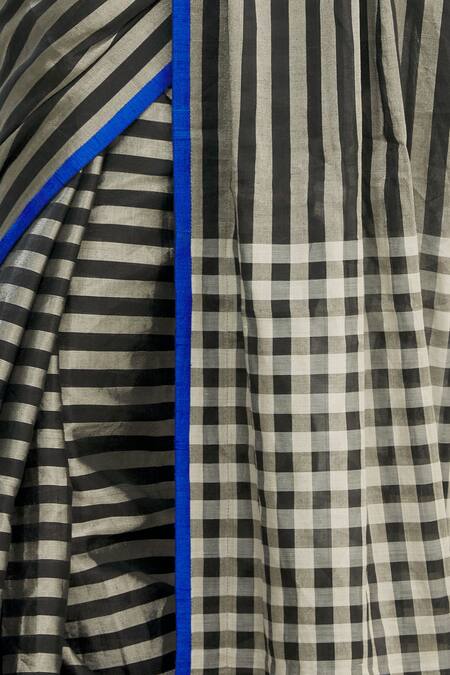 Pranay Baidya Black Chanderi Tissue Checks, Stripes Print Saree at Aza Fashions Pranay Baidya_Black Chanderi Tissue Checks, Stripes Print Saree _at_Aza_Fashions