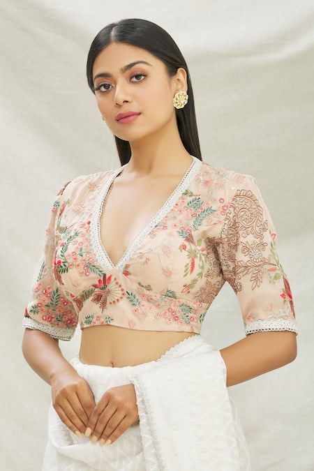 Pranay Baidya Organza Floral Embroidered Blouse 