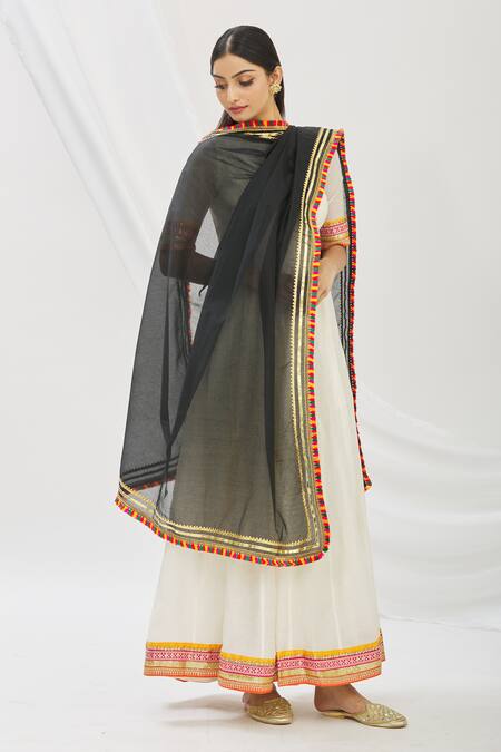Aryavir Malhotra_Black Art Silk Chanderi Embroidered Gota Patti Work Tassel Dupatta _Online_at_Aza_Fashions