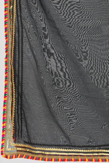 Shop_Aryavir Malhotra_Black Art Silk Chanderi Embroidered Gota Patti Work Tassel Dupatta _Online_at_Aza_Fashions