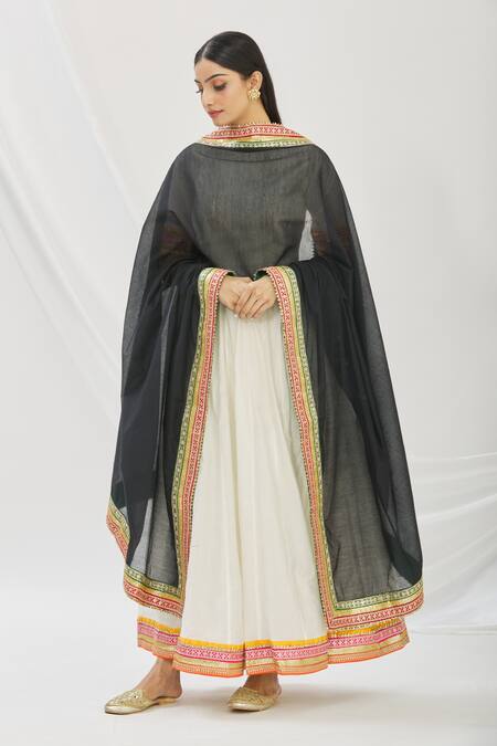 Aryavir Malhotra Black Chanderi Embroidered Sequins Dupatta