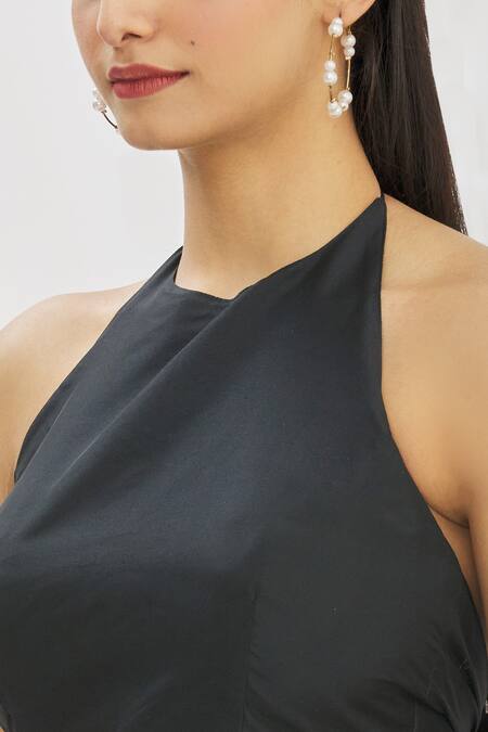 Shop_Aryavir Malhotra_Black Taffeta Halter Neck Saree Blouse _Online_at_Aza_Fashions