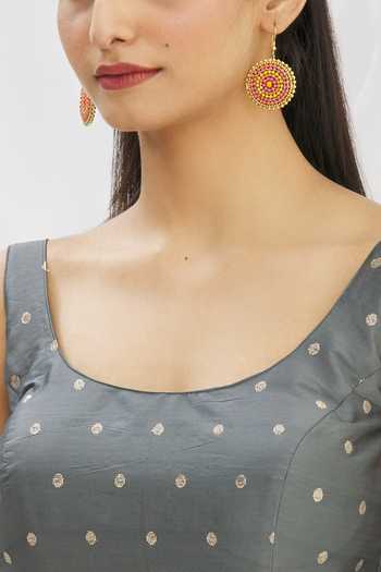 Shop_Aryavir Malhotra_Grey Art Silk Zari Work Sleeveless Saree Blouse_Online_at_Aza_Fashions