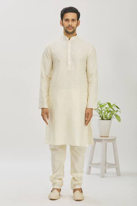 Arihant Rai Sinha_Beige Jacquard, Silk Embroidery Floral Woven Bundi And Kurta Set_Online_at_Aza_Fashions