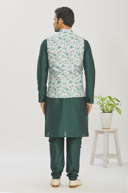 Shop Arihant Rai Sinha Green Silk Patchwork Floral Printed Bundi Kurta Set at Aza Fashions Shop_Arihant Rai Sinha_Green Silk Patchwork Floral Printed Bundi Kurta Set _at_Aza_Fashions