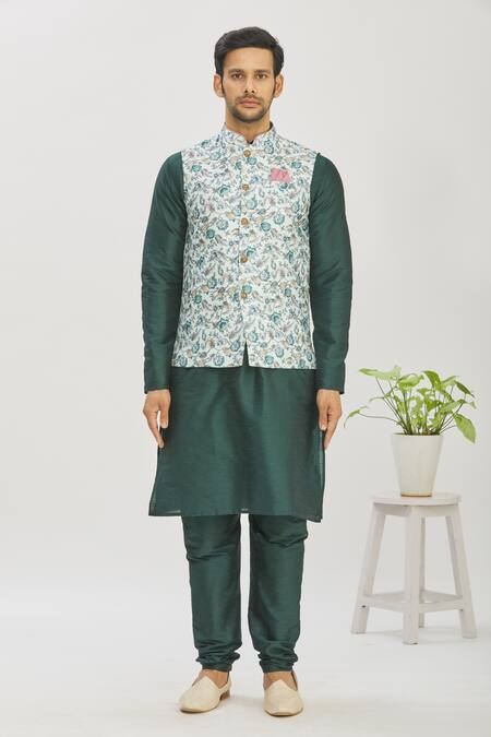 Buy Arihant Rai Sinha Green Silk Patchwork Floral Printed Bundi Kurta Set Online at Aza Fashions Buy_Arihant Rai Sinha_Green Silk Patchwork Floral Printed Bundi Kurta Set _Online_at_Aza_Fashions