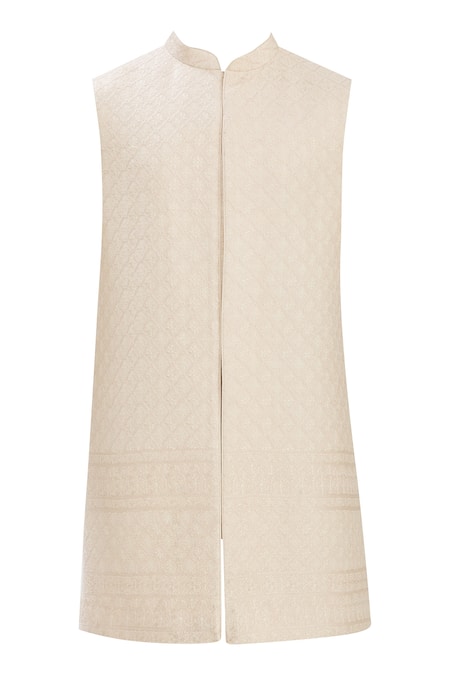 Buy_Vanshik_Pink Blended Silk Floral Motif Lucknowi Bundi And Kurta Set _Online_at_Aza_Fashions