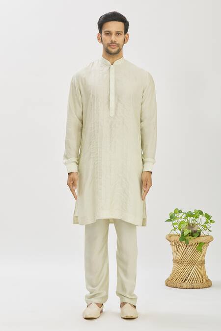 Vanshik Green Bundi Satin Kurta And Churidar Blended Silk Self Embroidered & Set Online at Aza Fashions Vanshik_Green Bundi Satin Kurta And Churidar Blended Silk Self Embroidered & Set _Online_at_Aza_Fashions