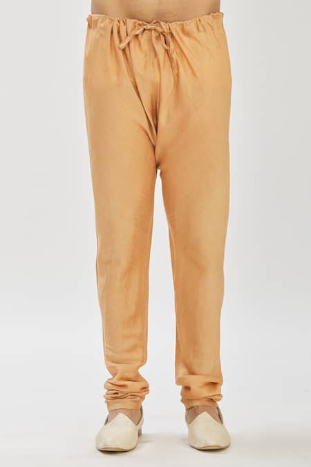 Vanshik_Gold Blended Silk Pashmina Bundi And Kurta Set_at_Aza_Fashions