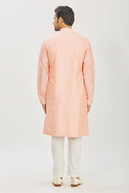 Shop Priyanka Haralalka Pink Banarasi Cotton Silk Thread Work Embroidered Jacket Kurta Set at Aza Fashions Shop_Priyanka Haralalka_Pink Banarasi Cotton Silk Thread Work Embroidered Jacket Kurta Set _at_Aza_Fashions