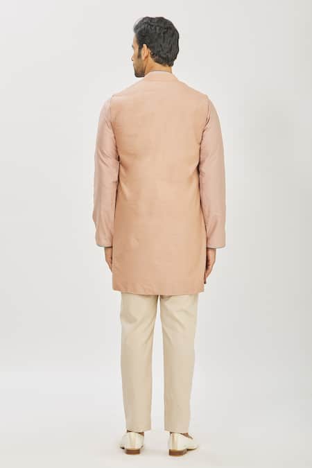 Shop Priyanka Haralalka Pink Banarasi Cotton Silk Thread Work Embroidered Jacket Kurta Set at Aza Fashions Shop_Priyanka Haralalka_Pink Banarasi Cotton Silk Thread Work Embroidered Jacket Kurta Set _at_Aza_Fashions