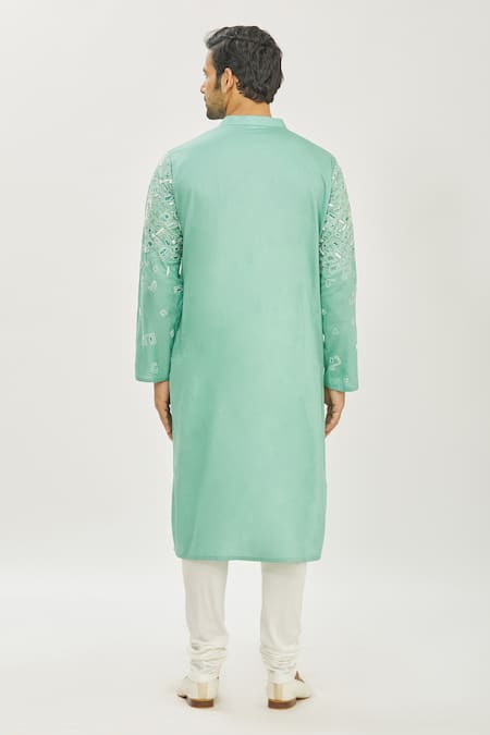 Shop Priyanka Haralalka Green Handloom Cotton French Knot Embroiderey Kurta And Churidar Pant Set at Aza Fashions Shop_Priyanka Haralalka_Green Handloom Cotton French Knot Embroiderey Kurta And Churidar Pant Set _at_Aza_Fashions