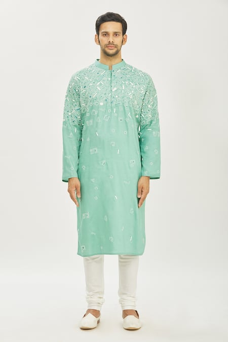 Buy Priyanka Haralalka Green Handloom Cotton French Knot Embroiderey Kurta And Churidar Pant Set Online at Aza Fashions Buy_Priyanka Haralalka_Green Handloom Cotton French Knot Embroiderey Kurta And Churidar Pant Set _Online_at_Aza_Fashions