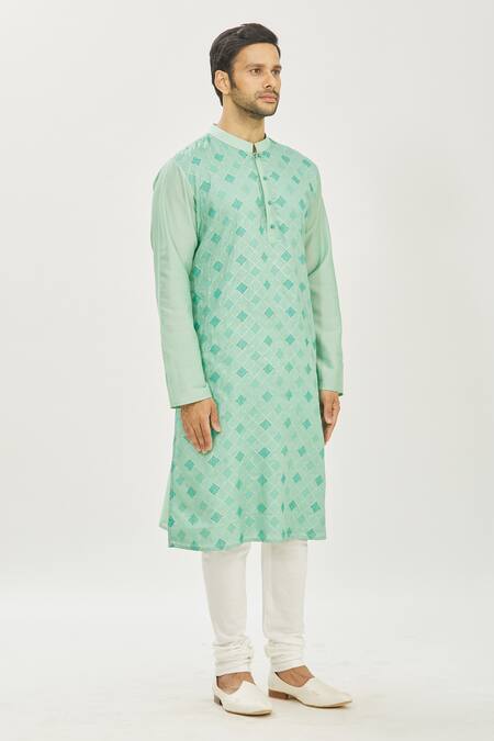 Priyanka Haralalka Green Kosa Silk Foil Print, Thread Work Kurta And Churidar Pant Set Online at Aza Fashions Priyanka Haralalka_Green Kosa Silk Foil Print, Thread Work Kurta And Churidar Pant Set _Online_at_Aza_Fashions