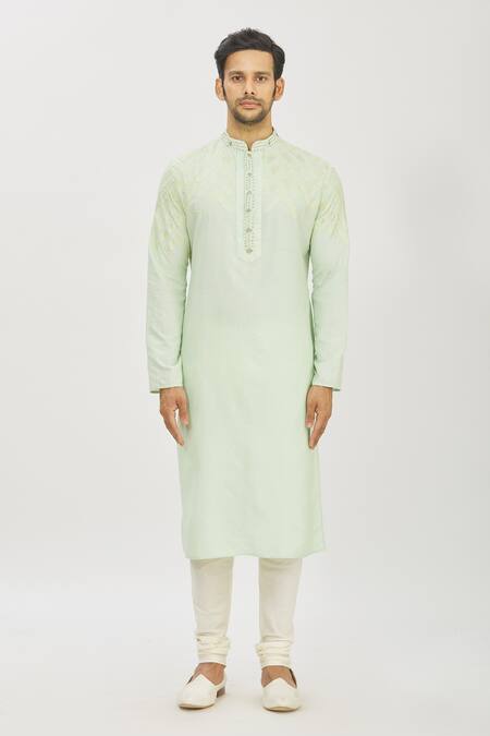 Buy Priyanka Haralalka Green Banarasi Cotton Silk Bead Work, Embroidered Kurta And Churidar Pant Set Online at Aza Fashions Buy_Priyanka Haralalka_Green Banarasi Cotton Silk Bead Work, Embroidered Kurta And Churidar Pant Set _Online_at_Aza_Fashions