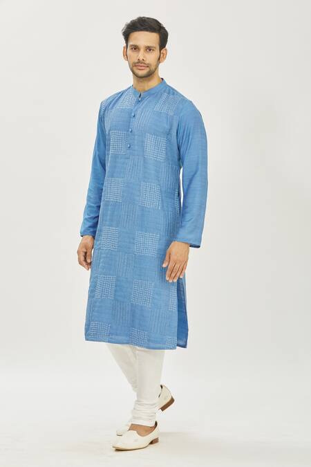 Priyanka Haralalka_Blue Bhagalpur Kantha Work Embroidered Kurta And Churidar Pant Set _Online_at_Aza_Fashions