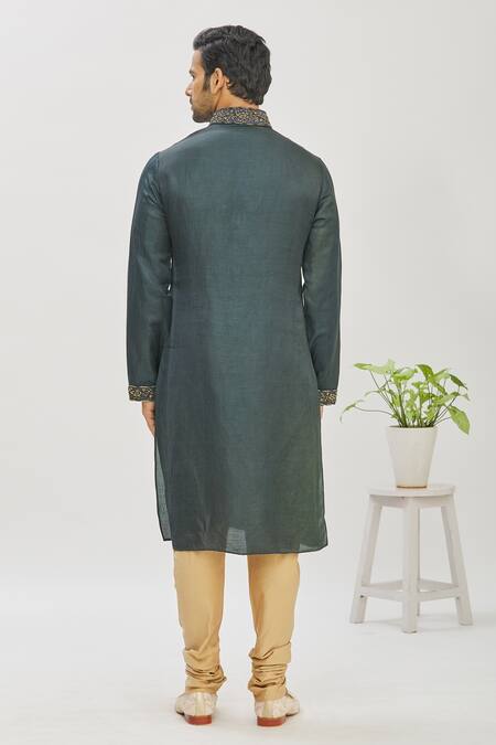 Shop Mapxencars Blue Silk Floral, Zardozi Embroidered Kurta Set at Aza Fashions Shop_Mapxencars_Blue Silk Floral, Zardozi Embroidered Kurta Set_at_Aza_Fashions