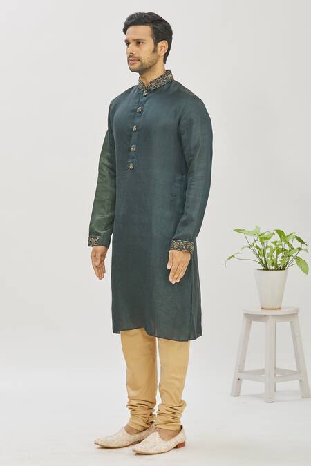 Shop Mapxencars Blue Silk Floral, Zardozi Embroidered Kurta Set Online at Aza Fashions Shop_Mapxencars_Blue Silk Floral, Zardozi Embroidered Kurta Set_Online_at_Aza_Fashions