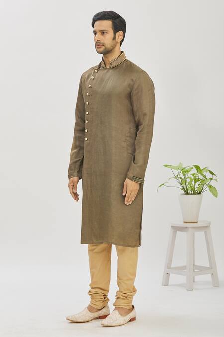 Shop_Mapxencars_Brown Silk Plain Overlap Kurta Set_Online_at_Aza_Fashions