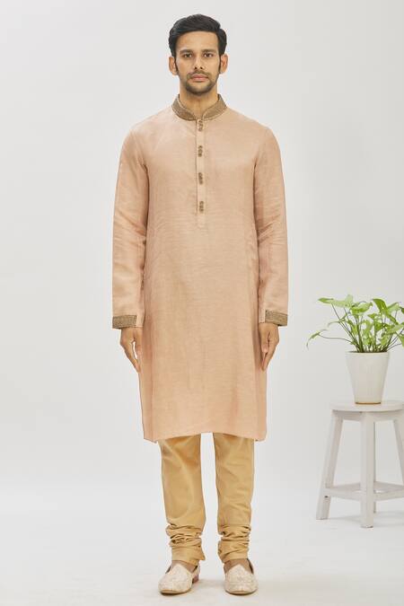 Buy_Mapxencars_Pink Silk Plain Embroidered Kurta Set_Online_at_Aza_Fashions