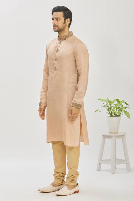 Shop_Mapxencars_Pink Silk Plain Embroidered Kurta Set_Online_at_Aza_Fashions