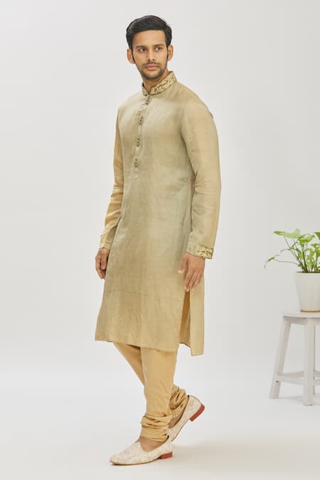 Buy_Mapxencars_Green Silk Plain Embroidered Kurta Set_Online_at_Aza_Fashions