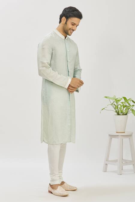 Mapxencars_Blue Silk Plain Zardozi Embroidered Kurta Set_Online_at_Aza_Fashions
