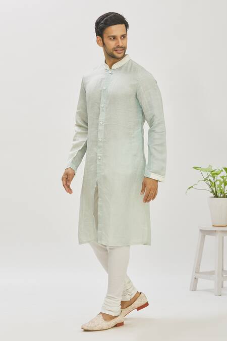 Buy_Mapxencars_Blue Silk Plain Zardozi Embroidered Kurta Set_Online_at_Aza_Fashions