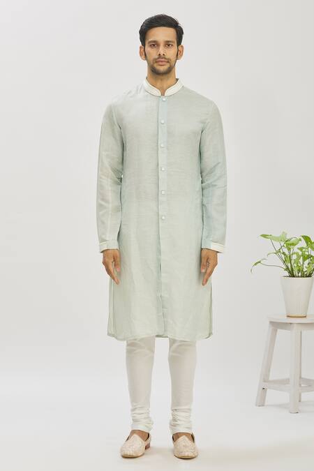 Shop_Mapxencars_Blue Silk Plain Zardozi Embroidered Kurta Set_Online_at_Aza_Fashions