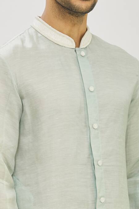 Mapxencars_Blue Silk Plain Zardozi Embroidered Kurta Set_at_Aza_Fashions