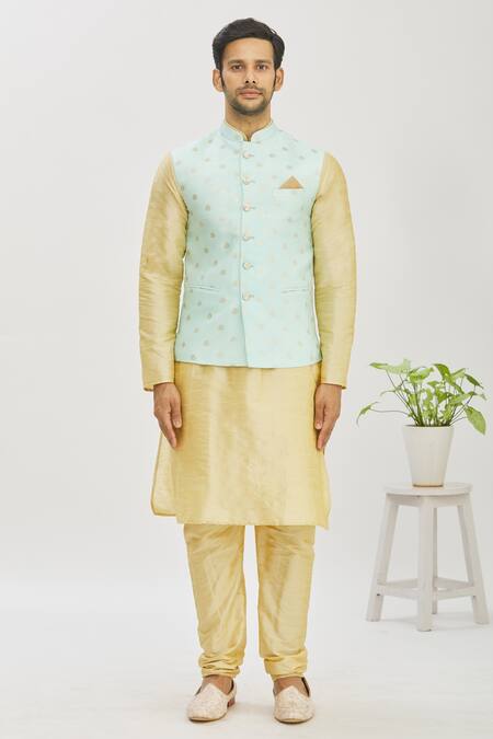 Buy_Seirra Thakur_Blue Silk Woven Floral Bundi_Online_at_Aza_Fashions