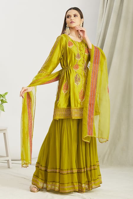 Sozenkari Hand Embroidered Anarkali Sharara Set 