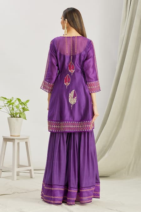 Sozenkari Hand Embroidered Anarkali Sharara Set 