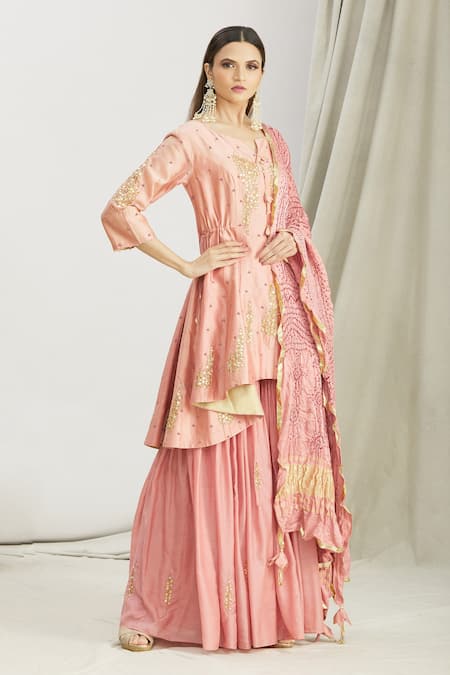 Sozenkari Hand Embroidered Anarkali Sharara Set 