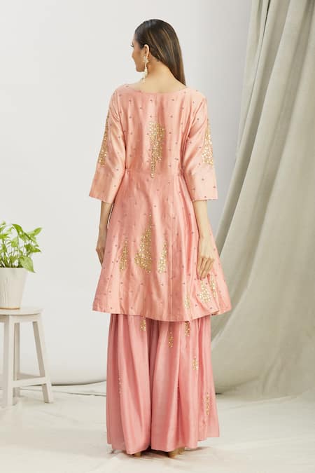 Sozenkari Hand Embroidered Anarkali Sharara Set 