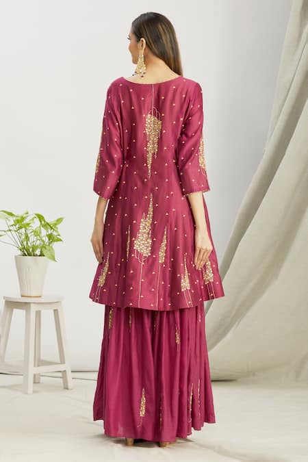 Sozenkari Hand Embroidered Anarkali Sharara Set 