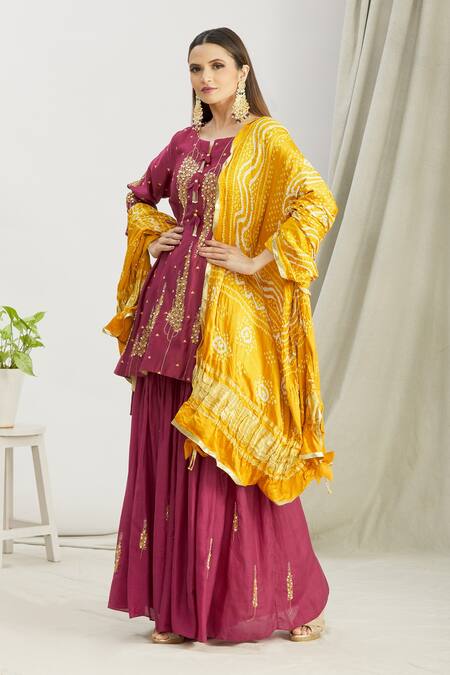 Buy Sozenkari Purple , Muslin, Chanderi Bead Hand Embroidered Anarkali Sharara Set Online at Aza Fashions Buy_Sozenkari_Purple , Muslin, Chanderi Bead Hand Embroidered Anarkali Sharara Set _Online_at_Aza_Fashions